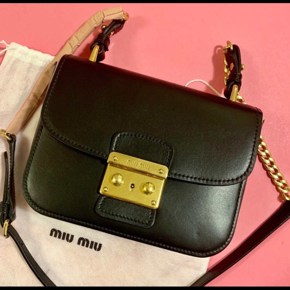 Miu Miu Black Leather Crossbody with Gold Hardware